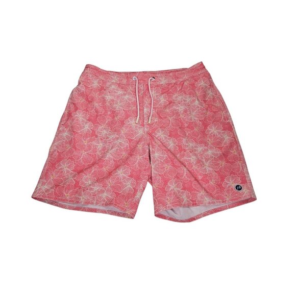 Johnnie-O Floral Swim Trunks Shorts Pink Men's Medium Lined Drawstring Pockets - Picture 1 of 13